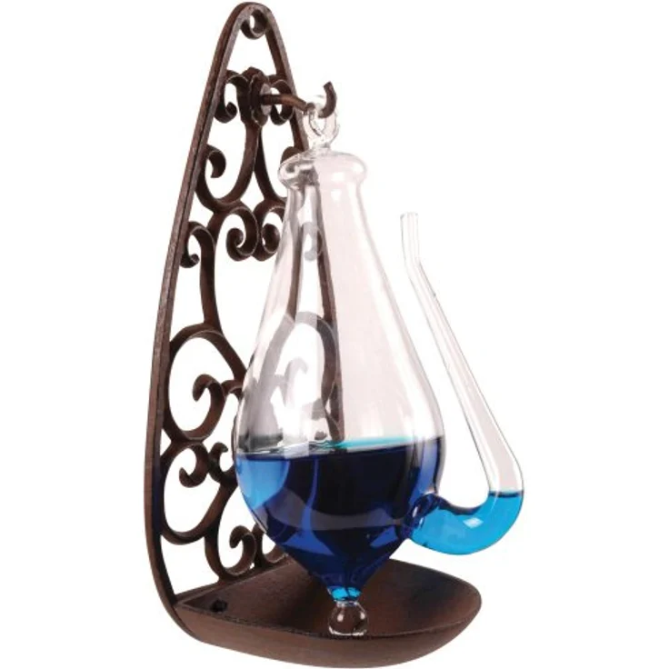 Esschert Design Glasbarometer, Wetteranzeiger mit Gusseisenhalterung, Wandhalterung und blauer Flüssigkeit, ca. 14 cm x 12 cm x 28 cm - Preisvergleich – Bild 1