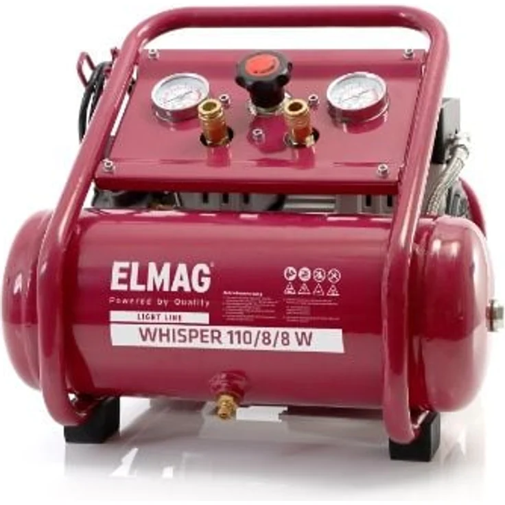 ELMAG Flüsterkompressor WHISPER 110/8/8 W, ölfrei und leise mit 56 dB(A), tragbar, inkl. Druckschalter und Manometer