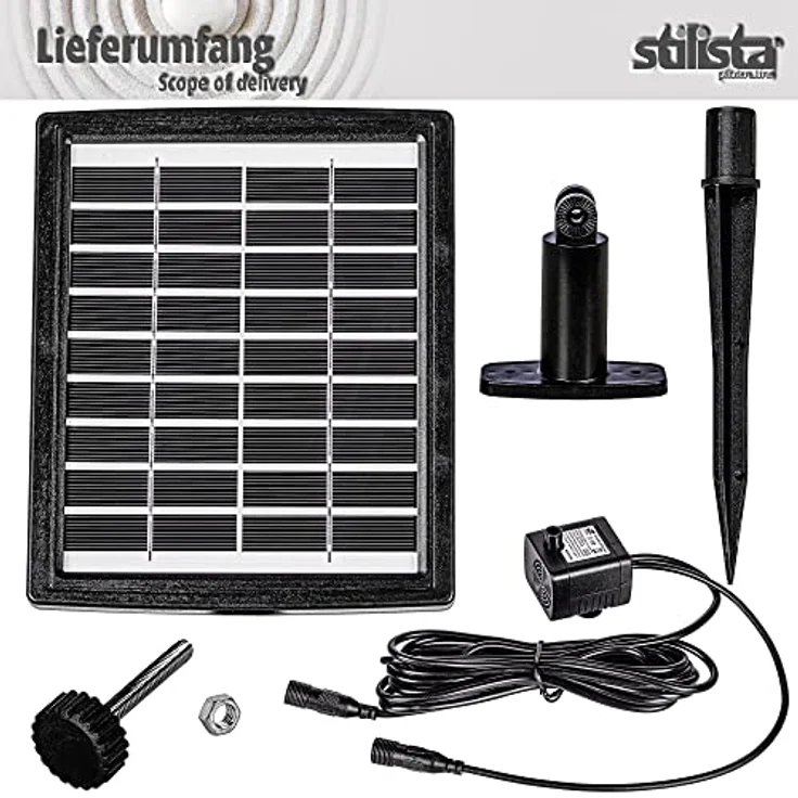 STILISTA Solarpumpe Solar Pumpe kleine Brunnen 2,8 W, Förderhöhe bis 100 cm, Fördermenge bis 350 l/h, umweltfreundliche Alternative – Bild 4