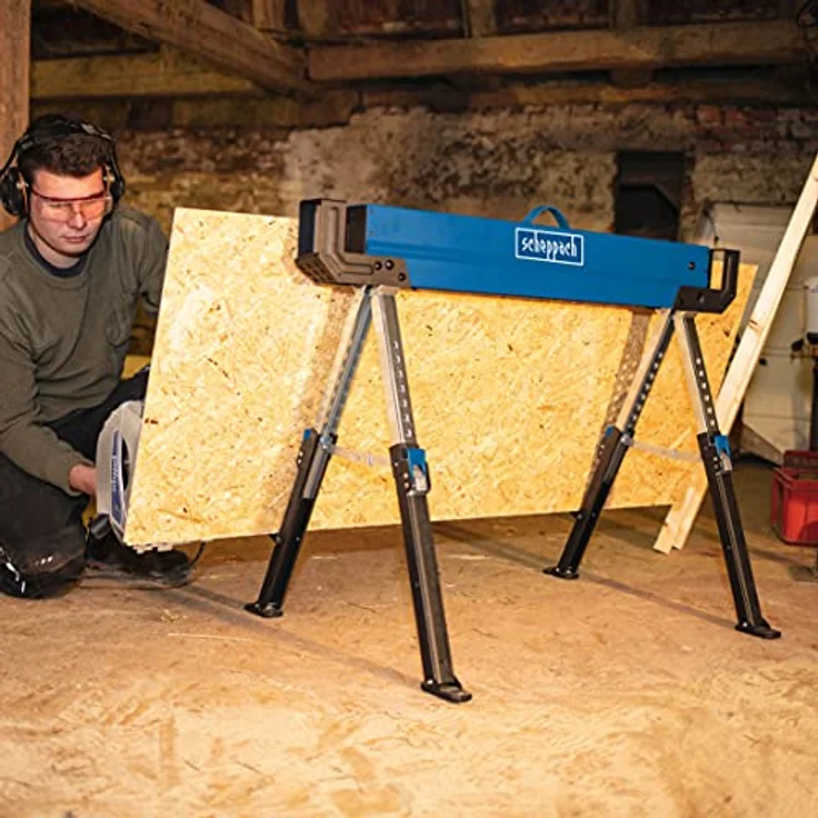 Scheppach Sägebock MWB600 Sägehilfe Säge Gestell Holzschneidebock | 2 Stück Set | 589kg Traglast | 61,8 - 82cm Arbeitshöhe | rutschfeste Füße & einstellbare Beine – Bild 4