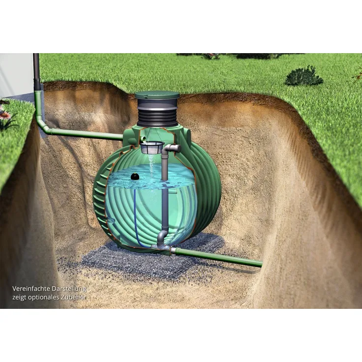 GARANTIA COLUMBUS Retentionszisterne 6500 L, grün mit doppelwandiger Abdeckung und verstellbarem Ablaufwert 0,05–2 l/sek.