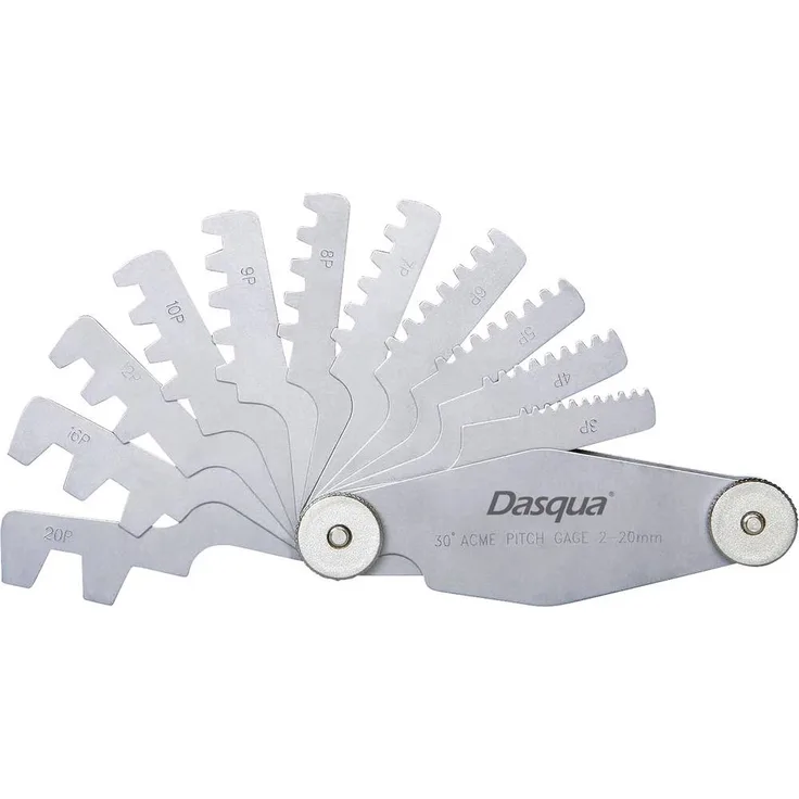 Dasqua 1041-0105 Einstelllehre für Trapezgewinde, 12 Blätter, präzise Messung 2 - 20 mm aus Edelstahl, kompakt in Ledertasche