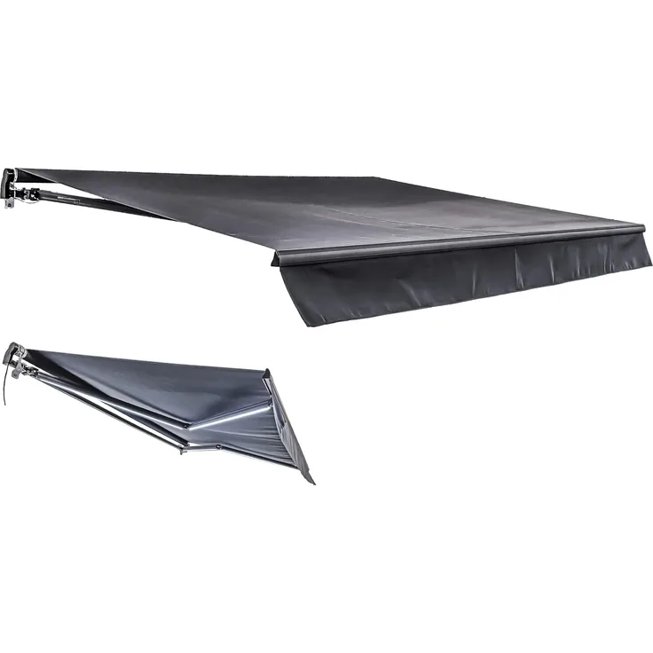 DELUKE Gelenkarmmarkise PHILA 395x250cm, Elektrisch mit LED Beleuchtung, anthrazit, wasserabweisend, UV-Schutz 40, für Balkon und Terrasse