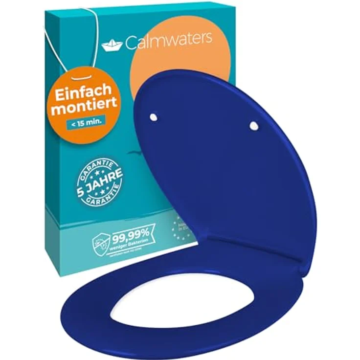 Calmwaters WC Sitz Premium Blau, Absenkautomatik, antibakteriell, abnehmbar, Duroplast, 250 kg Tragkraft, Made in EU – Bild 1