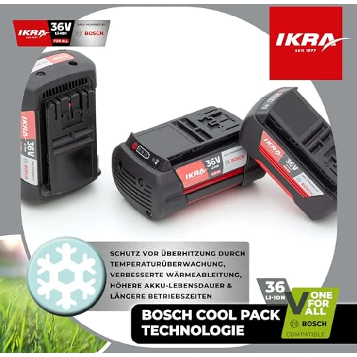 IKRA BOSCH 36 V Li-Ion Akku 2,0 Ah, kompatibel mit allen 36V BOSCH Geräten, mit LED-Ladezustandsanzeige und COOLPACK-Technologie – Bild 7
