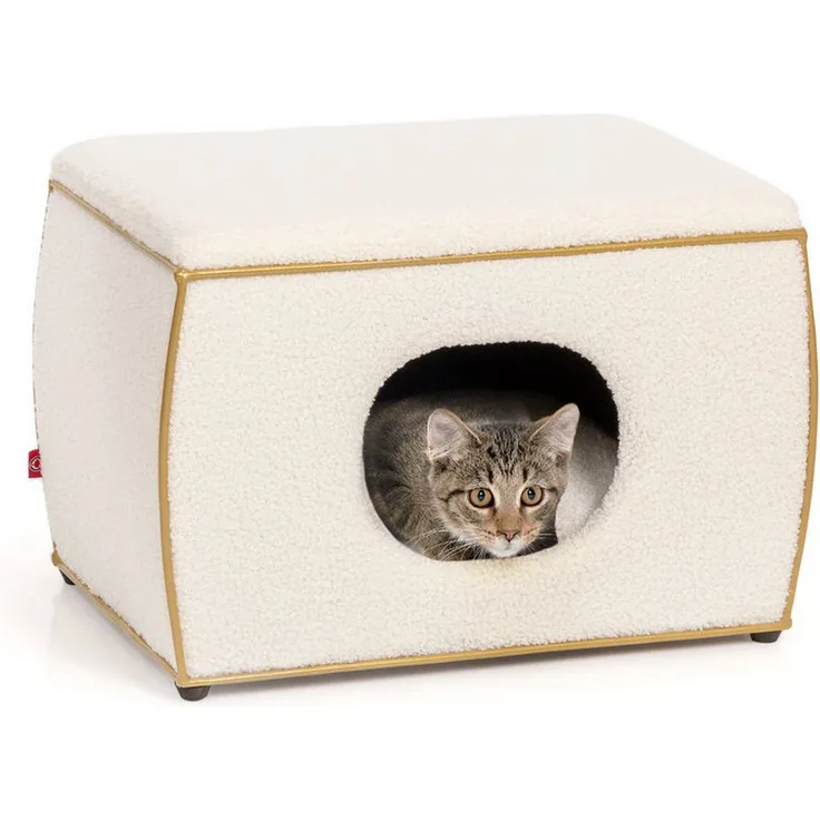 Canadian Cat Company Tierbett Premium Katzenbett Nelson Design-Katzenhöhle, TEDDY weiß-gold, ca. 54 x 35 x 37,5 cm - Preisvergleich