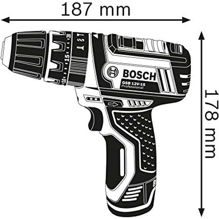 Bosch Professional 12V System Akku Schlagbohrschrauber GSB 12V-15 (2 x 2,0 Ah Akku,Bohr-Ø Holz max: 19 mm,in Tasche) – Bild 2