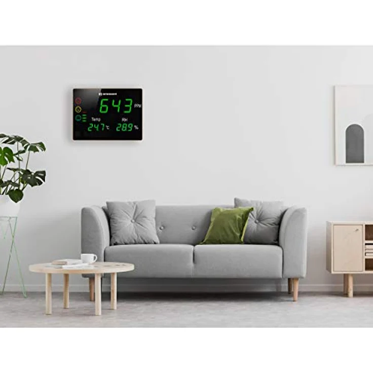 Bresser CO2-Messgerät Smile XXL, Air Quality Monitor mit Thermo- und Hygrometer, schwarzes LED-Display – Bild 2