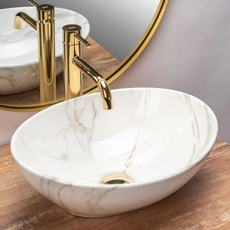 wohnwerk.idee Aufsatzwaschbecken Sofia Aiax Marmor Optik 41x34,5cm - Einzigartiges Muster in Naturstein-Imitation, Marke: wohnwerk.idee – Bild 2