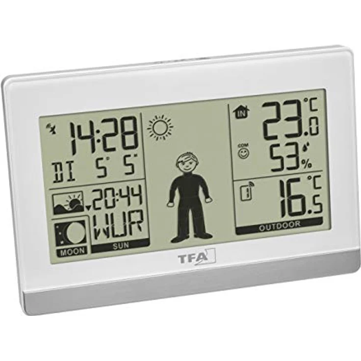 TFA Dostmann Digitale Wetterstation Weather Boy, 35.1159.02, Funk, mit Außensensor, Innen-und Außentemperatur, Mondphase, weiß, L 145x B 39 x H 97 mm – Bild 2