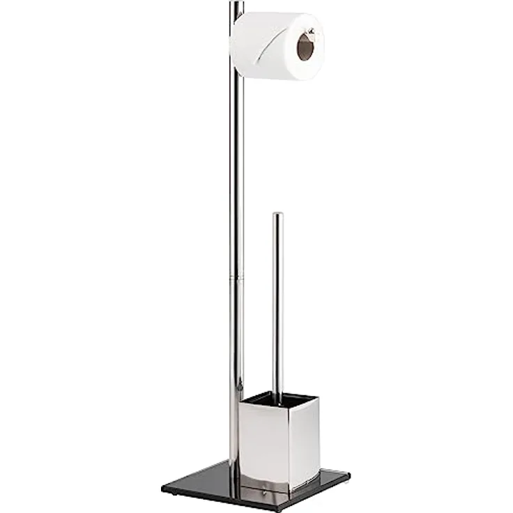 bremermann WC-Ständer, WC-Garnitur, WC-Bürste, Edelstahl rostfrei, Sicherheitsglas (schwarz)
