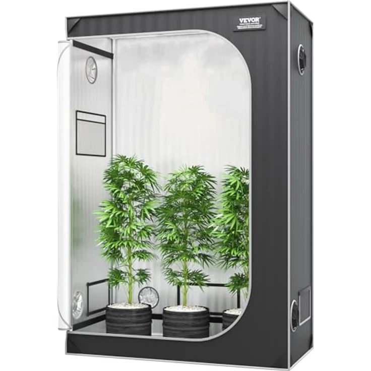 VEVOR Growbox GT2000D24, 122 x 61 x 183 cm Gewächshaus mit 22 mm Stahl-Rahmen, 2000D Oxford-Gewebe, Tragfähigkeit 60 kg, geeignet für 150 W Wachstumslicht, Schwarz + Grau – Bild 1