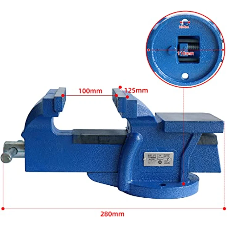 CCLIFE Schraubstock 100, 125mm Spannweite für Werkbank, feststehend aus Eisen – Bild 3