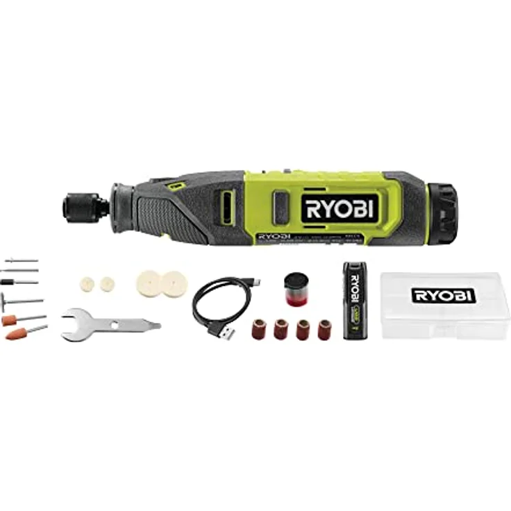 RYOBI - 4 V Mini-Multifunktionswerkzeug RRT4-120GA15-5000-25.000 U/min - werkzeugloser Zubehörwechsel - USB C Kabel - Lieferung mit 15 Zubehörteilen – Bild 1