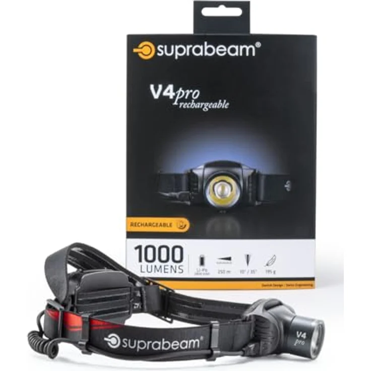 Suprabeam V4pro wiederaufladbare LED Stirnlampe mit 1000 Lumen, Elektronischem Dimmer, Li-Po 2800 mAh, in Schwarz – Bild 2