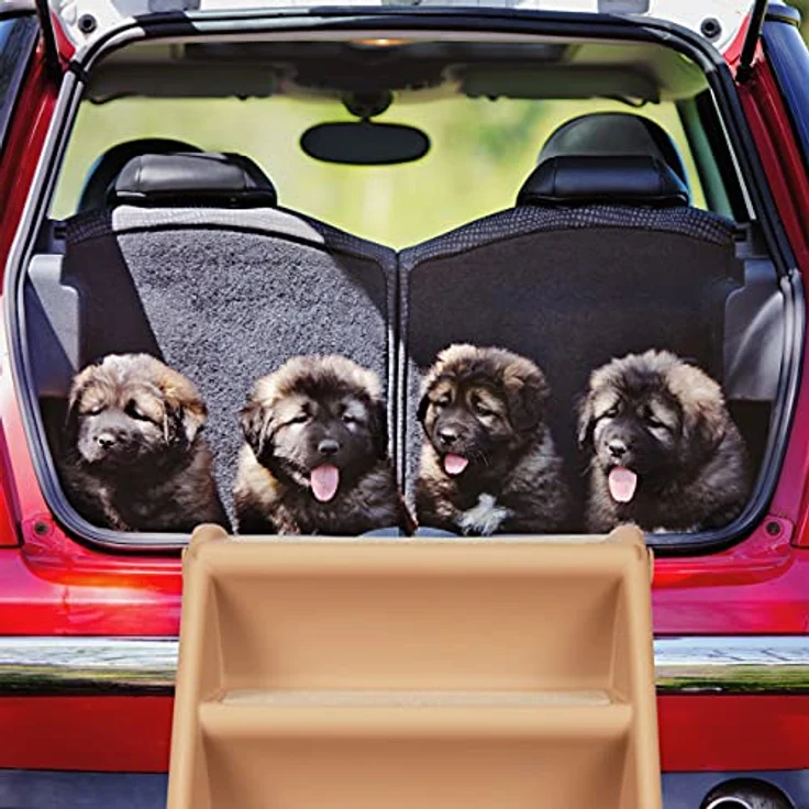 Relaxdays Hundetreppe 4 Stufen, kleine & große Hunde, Bett & Couch, Auto, Tiertreppe, HxBxT: 49 x 39 x 61 cm, beige – Bild 2