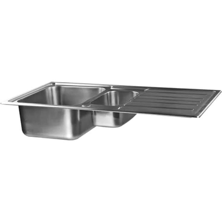 STABILO Sanitaer Einbauspüle 'Klaus' Spülbecken rechts und Ablage links Komplettset mit Siphon, 0,6 mm Materialstärke, 970 mm x 500 mm x 200 mm Wannenmaße – Bild 4