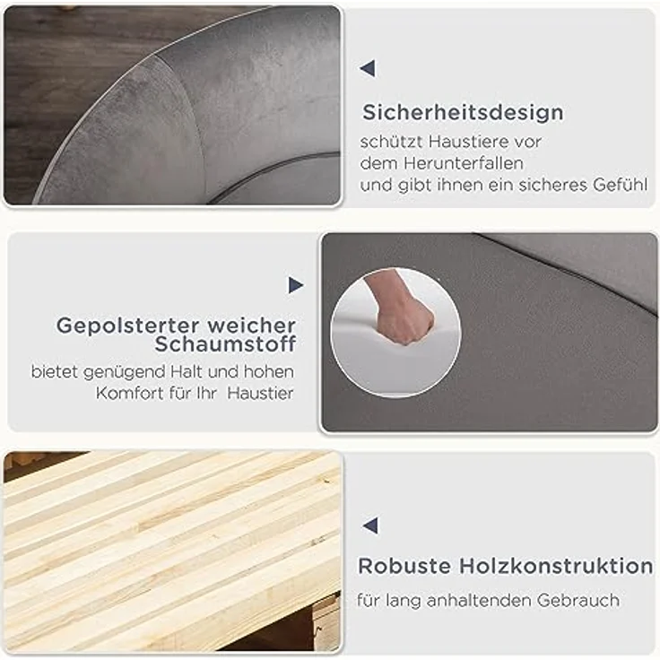 Pawhut Haustiersofa Hundesofa Hundebett mit Holländischer Samt Schaumstoff Birke Bein für Katzen Hunde 86 x 55 x 33 cm Hellgrau – Bild 5