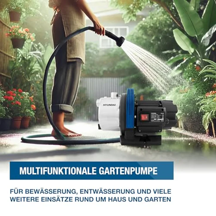 HYUNDAI Gartenpumpe GP12050 | 1200 W, max. Fördermenge 5.000 l/h, Förderhöhe 50 m, Edelstahl-Gehäuse, Wasserpumpe für Gartenbewässerung und Hauswasserversorgung – Bild 2