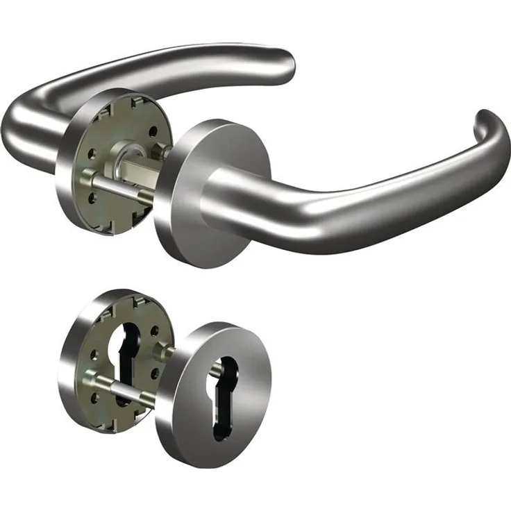 Ogro CORE+ Feuerschutzgarnitur, Türgriff + Türgarnitur Aluminium D/D, für Türstärke 38-63 mm, PZ rund, DIN links/rechts