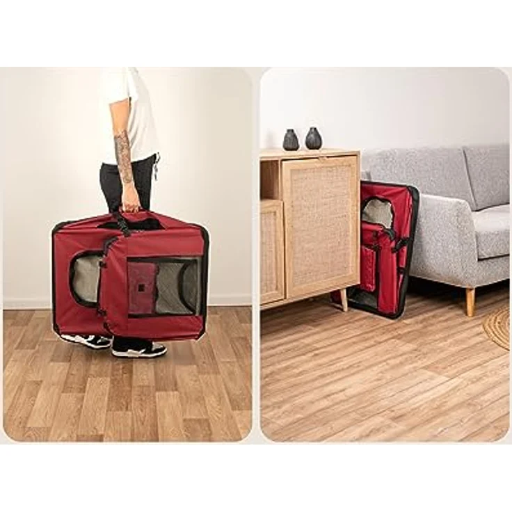 lionto Hundetransportbox Hundetasche Hundebox Faltbare Kleintiertasche, (3XL) 101x69x70 cm dunkelrot – Bild 2