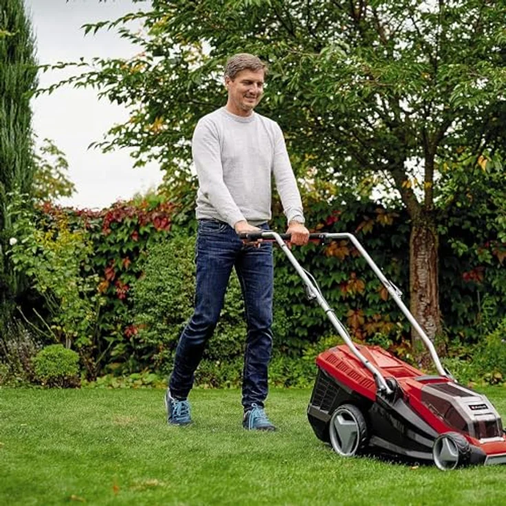 Einhell Akku-Rasenmäher 'GE-CM 36/36 Li M Kit', mit 2x 18V 4,0 Ah Akkus und Ladegeräten, bis 400 m², bürstenloser Motor, 36 cm Schnittbreite, Mulchfunktion, höhenverstellbarer Führungsholm – Bild 4
