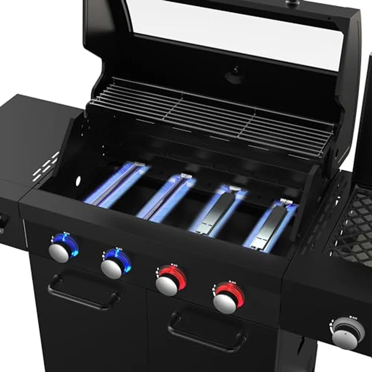 El Fuego® Gasgrill "KINGSTON NOCTURNE", 4 + 1 Brenner, Infrarotbrenner, 2 Hochleistungsbrenner, Edelstahl, mit Sichtfenster und LED-Beleuchtung, Schwarz – Bild 4
