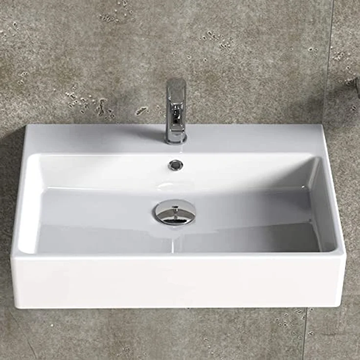 AQUA BAGNO Design Waschbecken aus hochwertiger Keramik, Hängewaschbecken im modernen Stil | 70 x 50 cm – Bild 5