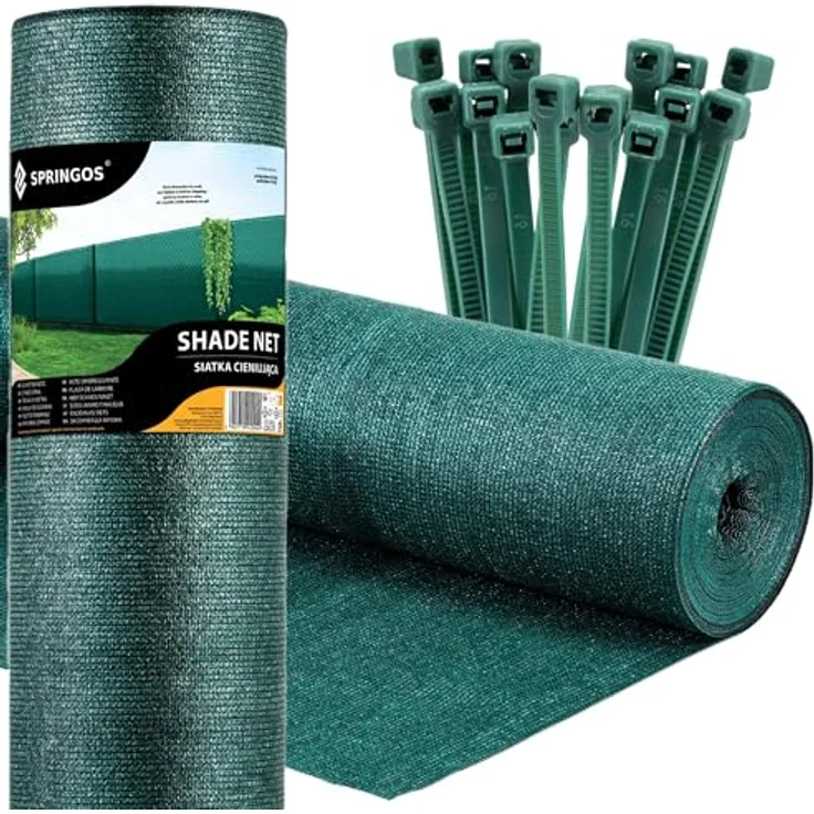 SPRINGOS Schattiernetz 1 x 50 m, Beschattungsnetz 140 g/m² in Grün, inkl. 200 Kabelbinder – 90% Schattenwirkung, optimaler Sichtschutz – Bild 1