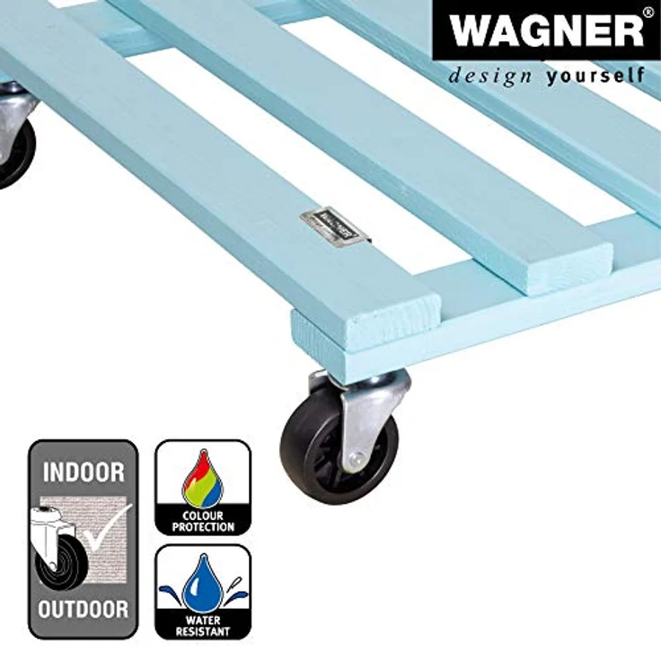 Wagner Pflanzenroller Aqua Splash 38 x 38 x 9,5 cm I Blumenroller für Außenbereich + Innenbereich I Kübelroller aus FSC®-Massivholz, Aqua Splash/türkis I Tragkraft 120 kg I Made in EU - 20042301 – Bild 4