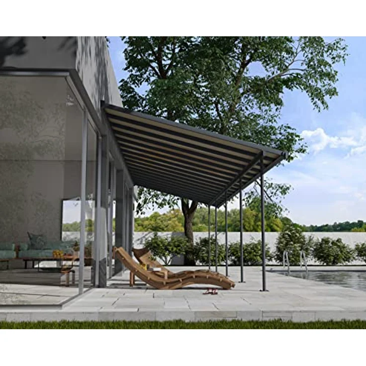 Canopia by Palram Terrassenüberdachung Alu Capri 3X9.71 Polycarbonat Hohlkammerplatten Pergola 971 x 295 cm Grau zur Überdachung ihrer Terrasse – Bild 3