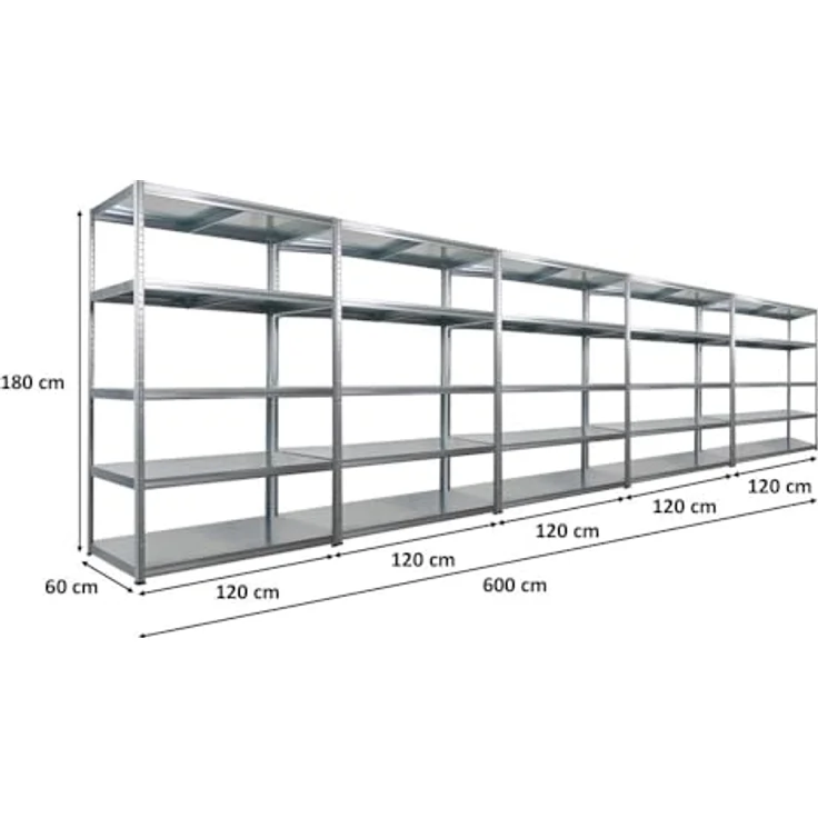 Proregal Metallregal Mega Deal Steel Eagle, Schwerlastregal mit 5 Böden, 180x120x60 cm, Traglast 130 kg pro Boden, verzinkt, steckbar – Bild 2