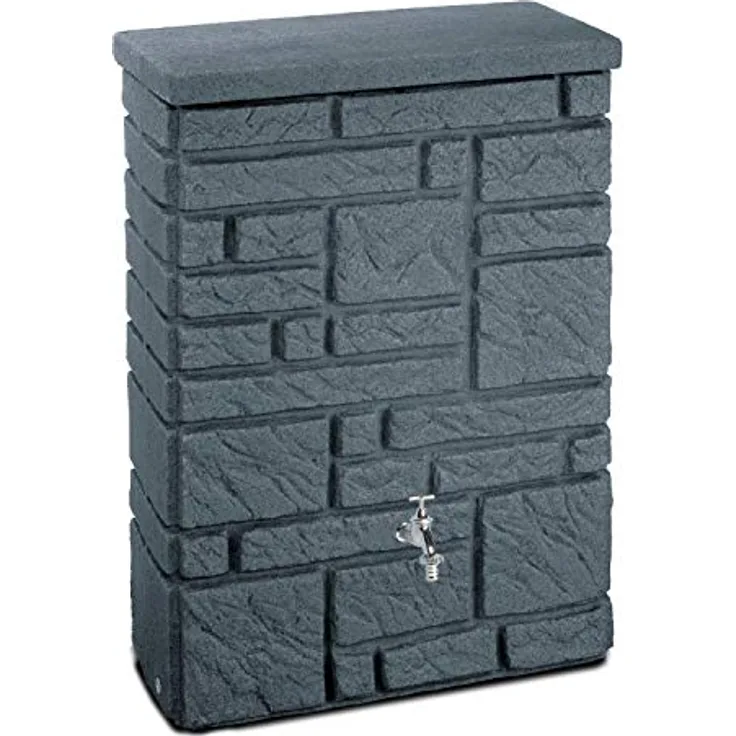 PROSPERPLAST Regentonne Maurano 300 Liter anthrazit, UV- und witterungsbeständig, kindersicherer Deckel, Grau