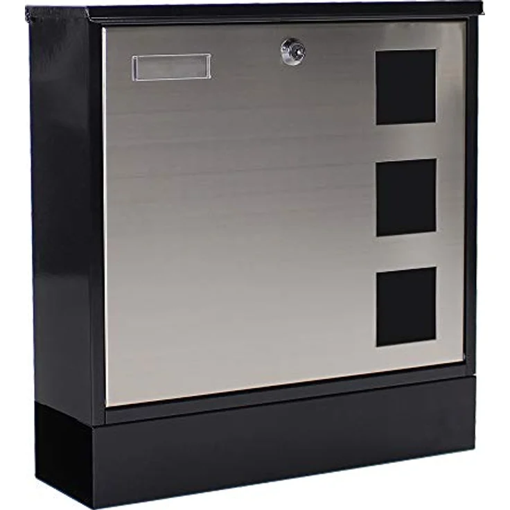 Rottner Briefkasten Design Mailbox schwarz, Tür aus Edelstahl, integrierte Zeitungsrolle, Namensschild, Sichtfenster, Zylinderschloss – Bild 2