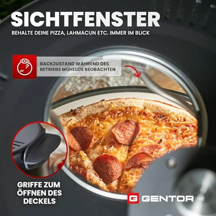 GENTOR Pizzaofen GENTOR Pizzamaker 1600W 220-240V Elektrisch, bis 420 Grad, 1 feuerfester Keramiksteinboden, Mini Pizzaofen - Weiß – Bild 8