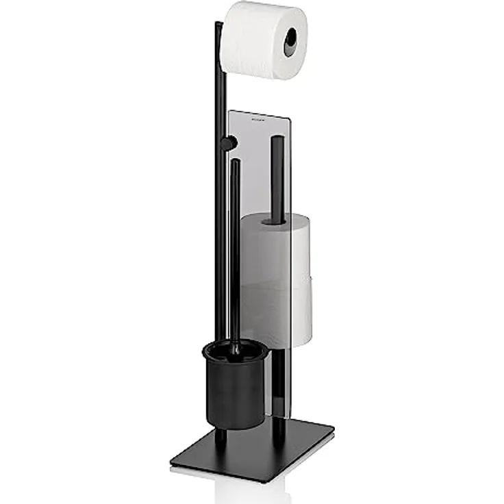Toilettengarnitur Style Metall schwarz matt mit Ersatzrollen 26,0x18,0x71,0cm