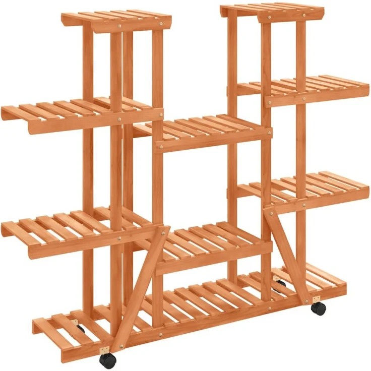 vidaXL Blumenständer, Pflanzständer mit Rollen 110x25x115 cm Massivholz Tanne, Retro-Design mit drehbaren Rollen – Bild 1