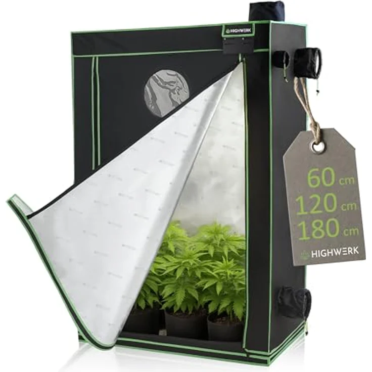 HIGHWERK Growzelt 60 x 120 x 180 cm, indoor Growschrank mit 99,9% Lichtundurchlässigkeit, schwarz-grün, wasserfester Bodeneinsatz, einfache Montage – Bild 1