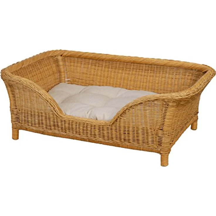 Korb-Outlet Großer Rattan Hundekorb geflochten Hundebett Rattan Korb Hund Hundecouch hoch mit Kissen (Honig) – Bild 1