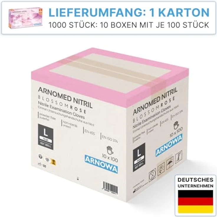 ARNOMED Einweghandschuhe, 1000 Stück Rosa, Nitrilhandschuhe L, puderfrei, latexfrei, Schutzhandschuhe für Pflege und Kosmetik – Bild 2