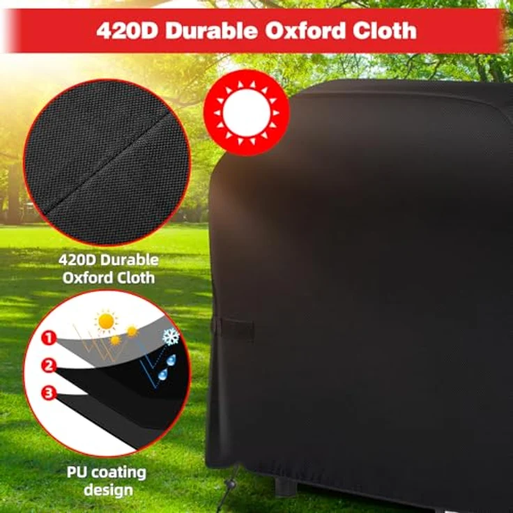 SPGOOD Grillabdeckung 420D Oxford-Stoff, Wetterfest und Wasserdicht, Staubdicht, Universelle Größe 147 x 61 x 122 cm, Reißfest mit Aufbewahrungstasche – Bild 4