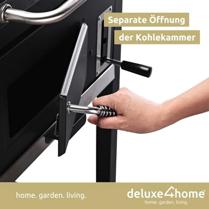 deluxe4home® Grillwagen XXL Holzkohlegrill mit Deckel I Grill Rollbar mit seitlicher Ablage I inkl. Grillhandschuh I Rollgrill Standgrill – Bild 5
