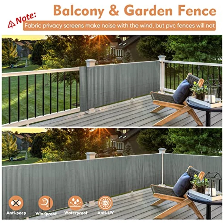Sekey PVC Sichtschutzmatte 80x500cm Doppelte Verstärkung Innen, Balkon Sichtschutz mit Kabelbindern, Sichtschutzzaun Windschutz Wasserdicht ohne Bohren für Balkon Garten, Grau – Bild 5
