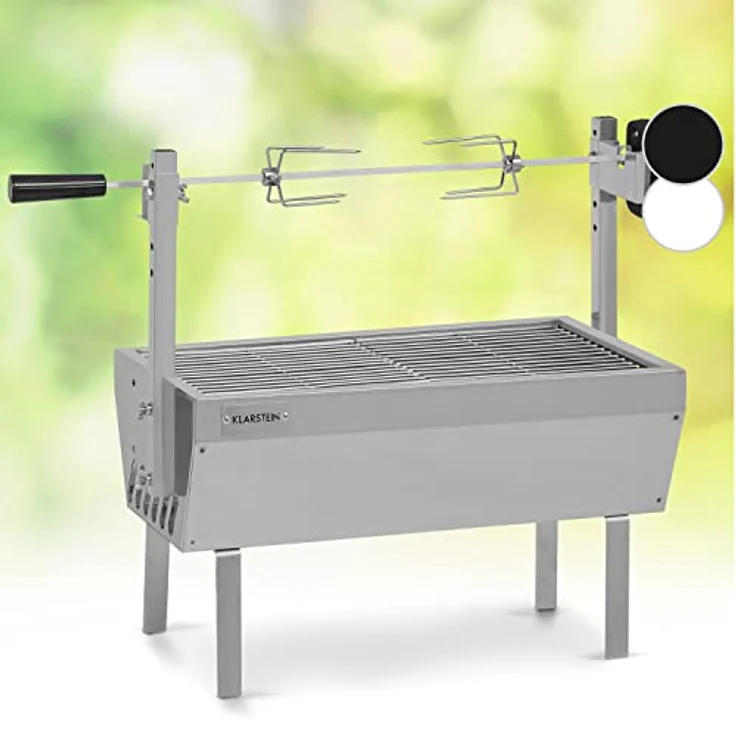 Klarstein Sauenland Mini, 2-in-1 Rotisserie Grill mit Motor, Edelstahl-Drehspieß und Grillfläche 55 x 29 cm, Holzkohlegrill mit Rollen – Bild 1