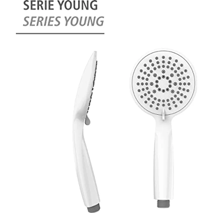 WENKO Duschkopf Young Weiß, langlebige Universal-Handbrause, trendige Duschbrause mit 5 Strahlarten, einfache Kalkreinigung, hochwertiger Kunststoff in Weiß, Ø 11 cm – Bild 2