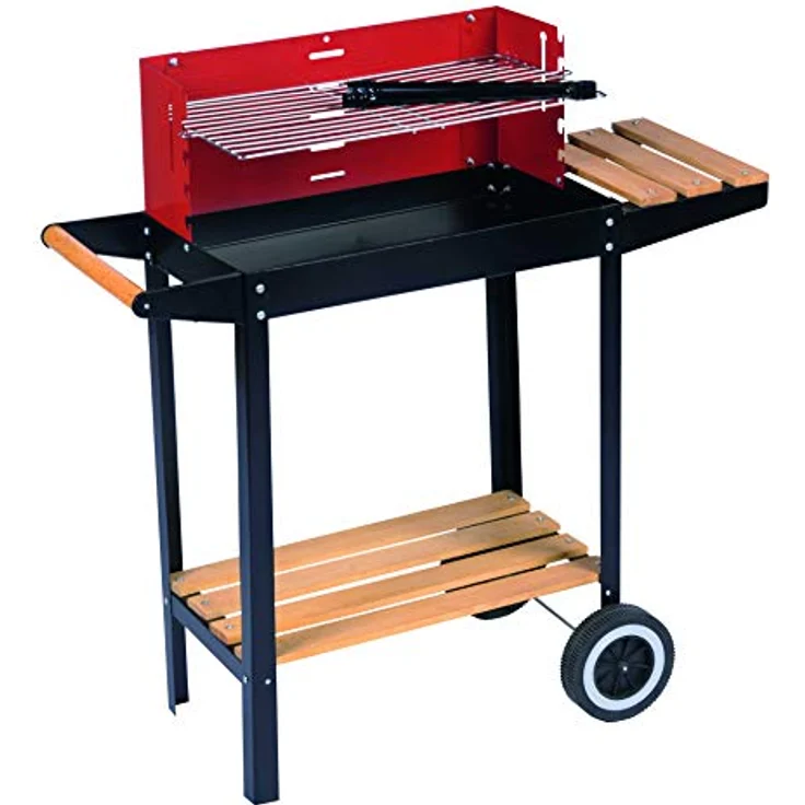 BBQ Collection Holzkohlegrill, Kohlegrill mit Rädern, verstellbarem Grillrost, Windschutz und Seitentisch, schwarz – Bild 1