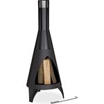 Relaxdays Terrassenofen, mit Schürhaken, Gartenkamin aus Stahl, Feuerofen für den Garten, HxBxT: 120x48x50 cm, schwarz