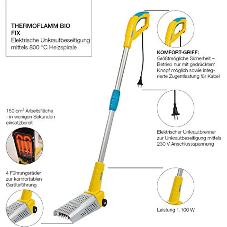 GLORIA Thermoflamm BIO Fix Abflammgerät 800°C Flächenbrenner 230V| Elektrischer Unkrautvernichter, Unkrautbrenner | Einfache & sichere Bedienung | Größere Arbeitsfläche | Für den unkrautfreien Garten und Gehweg (1100W) – Bild 2