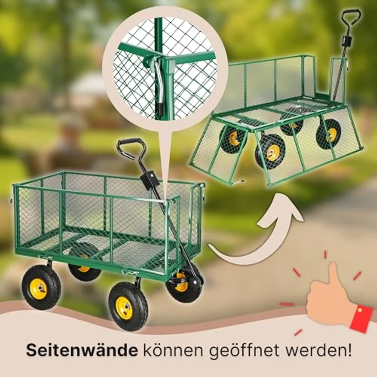 SPRINGOS Bollerwagen Handwagen Transportwagen, herausnehmbare Plane, 400 kg belastbar, einfaches Manövrieren auf unebenem Gelände – Bild 4