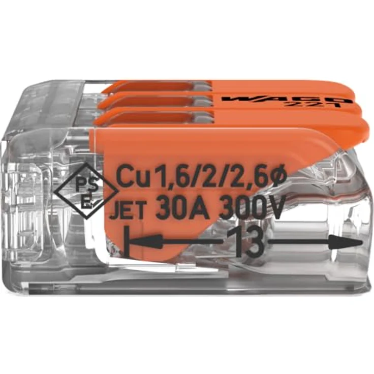 WAGO 221-613 Verbindungsklemme, flexibel für Leiterquerschnitte 0.5-6mm², Polzahl 3, transparent orange – Bild 3